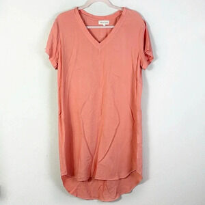 Anthropologie Cloth & Stone T-Shirt Dress Tunic V-Neck Deep Coral High Low Hem M